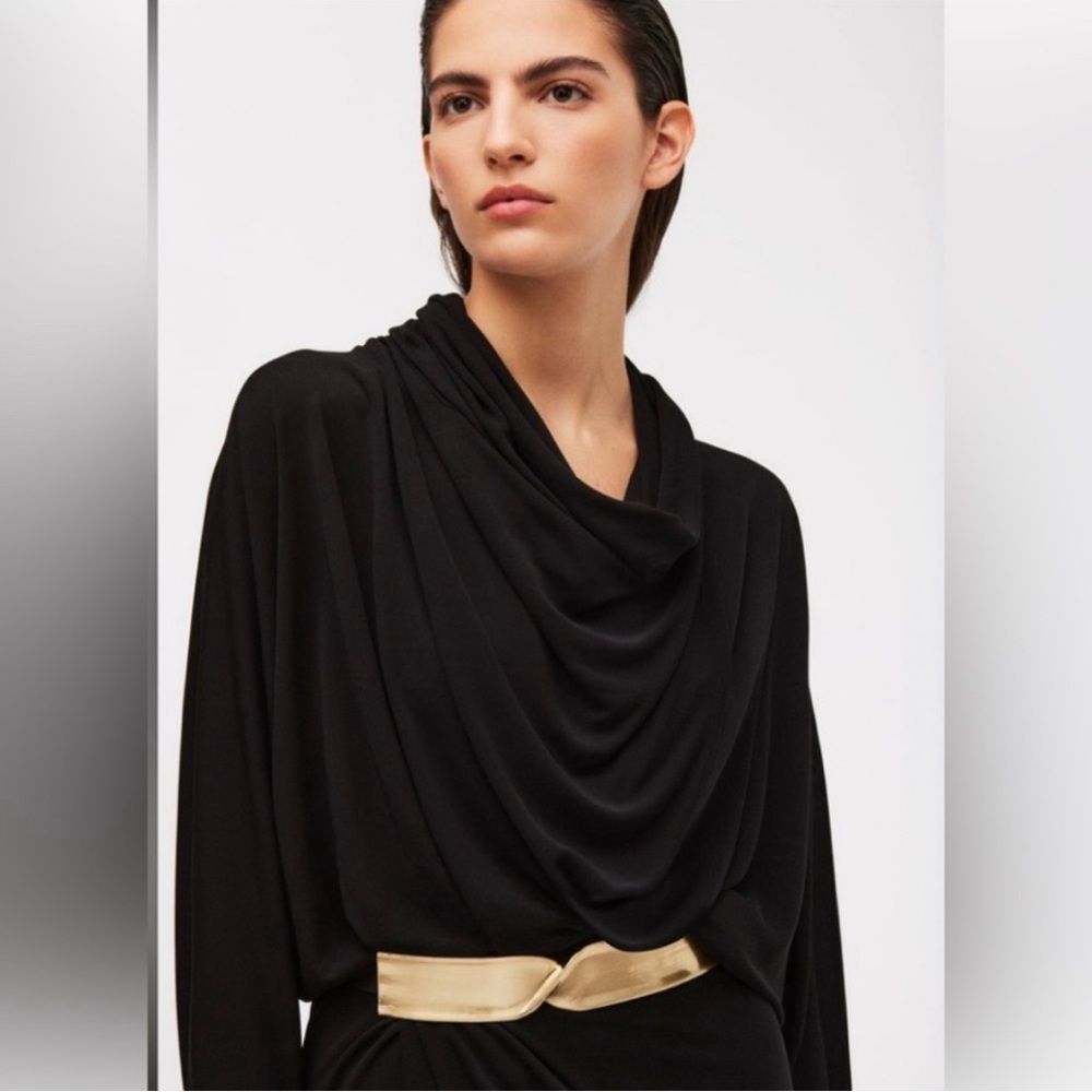 ZARA DRAPE MIDI DRESS LIMITED EDITION SIZE XL COLOR BLACK NWT - Picture 8 of 16